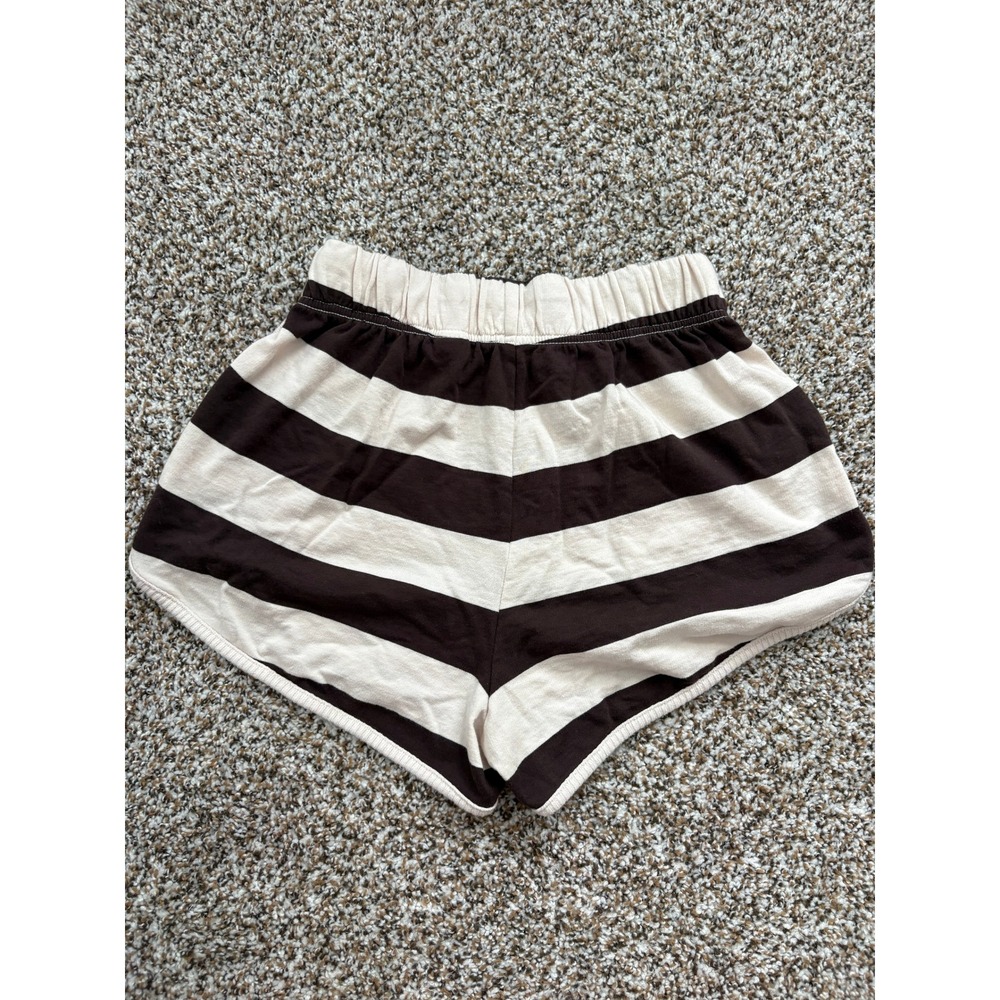 Aerie Poolside Terry Short Dolphin Shorts XS Brown Cream Striped Pockets - Picture 4 of 4
